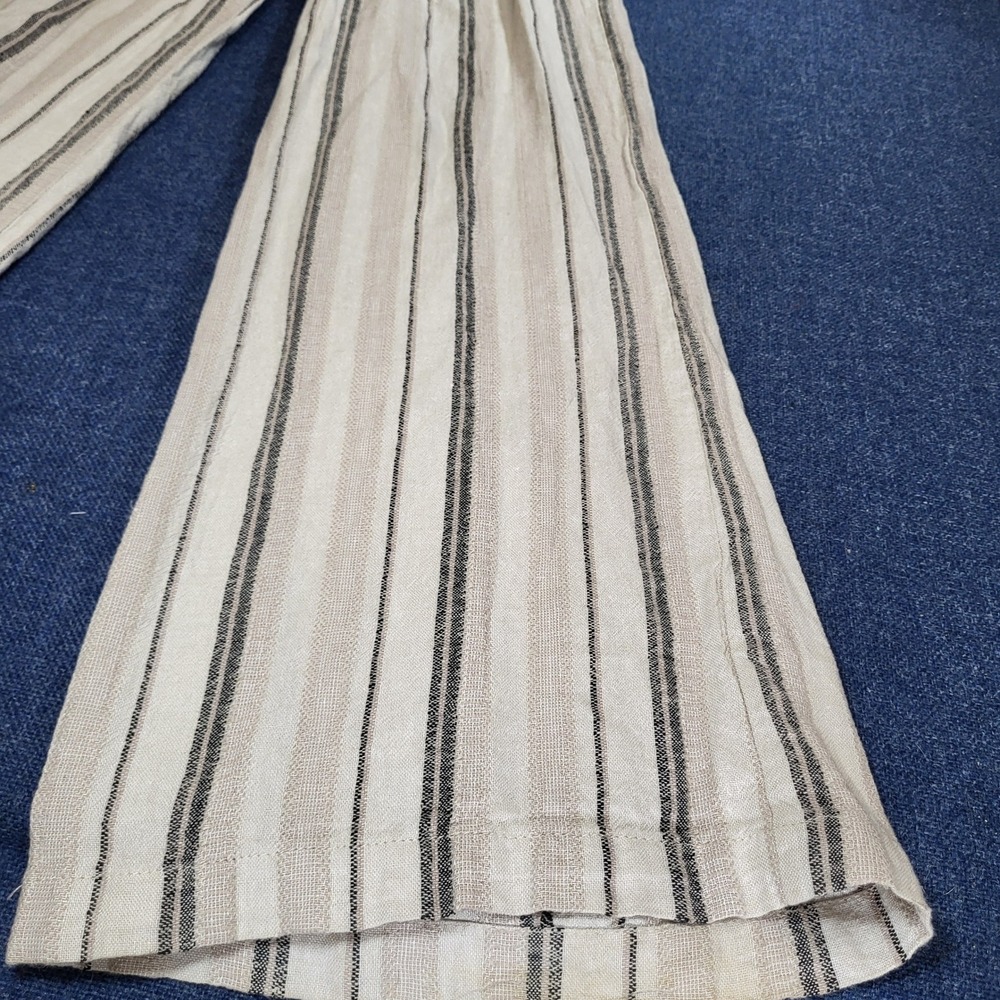 Rewash Womens XS Linen Blend Wide Leg Smocked Waist Striped Pants Beige Black - Picture 2 of 7